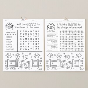 Recherche de mots et coloriage dans la Bible Je suis la porte (Modèle PDF)