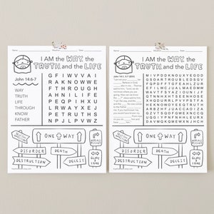 I am the Way, the Truth, and the Life, Bible Wordsearch, Who is Jesus, Bible Coloring Sheet Printable, Sunday School, Bible Quiet Pages