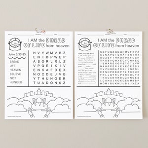 I am the Bread of Life, Easy Bible Wordsearch, Teenage Bible Study, Bible Coloring Sheet Printable, Sunday School, Easy Bible Word search