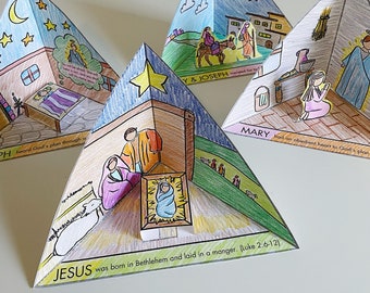 Advent/Christmas/Nativity 4 Trioramas Bundle - Jesus in a Manger, Mary and Joseph, Angel, Bible Crafts, Sunday School, Christian Homeschool