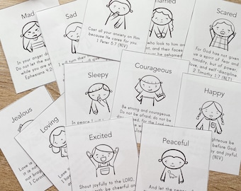 My Feelings Scripture Cards, Bible Flash Cards about Feelings, Memory Verses for Kids, Kids Bible Cards, Memory Verse Flash Cards Printable