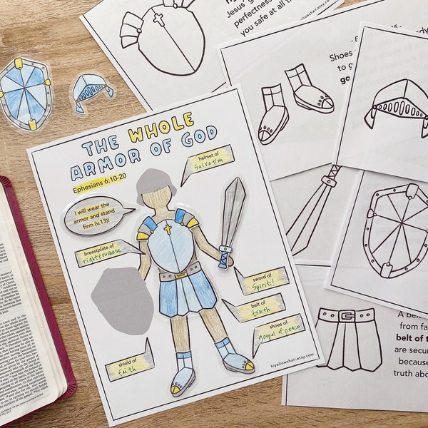 9 Page Armor of God Printable Activity, Bible Game, Kids Bible Puzzle, Sunday School, Homeschool Bible Lesson, Bible Verse Coloring