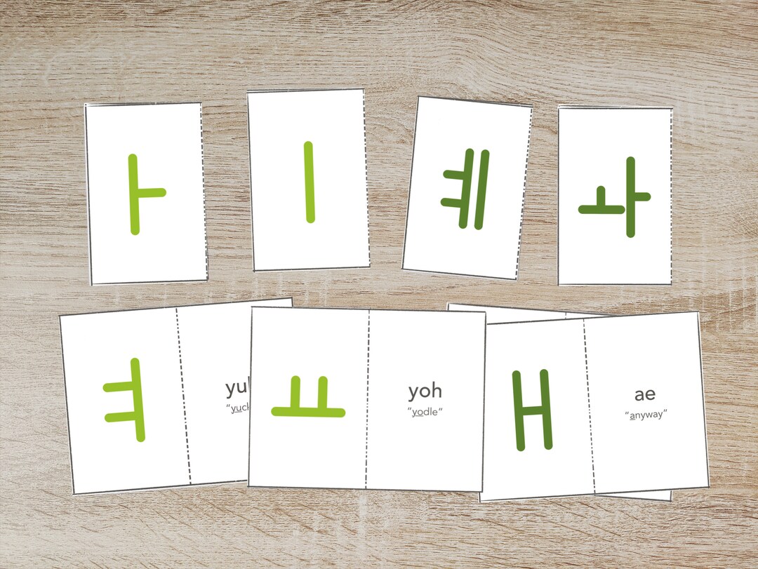 Printable Korean Hangul Alphabet Flashcards, Korean Vowels, Korean