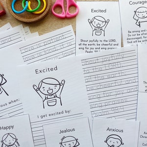 Paquete BÍBLICO: Copias y tarjetas didácticas de mis sentimientos, páginas de rastreo bíblico, actividad bíblica para niños, juego bíblico para niños, versículos del fruto del espíritu