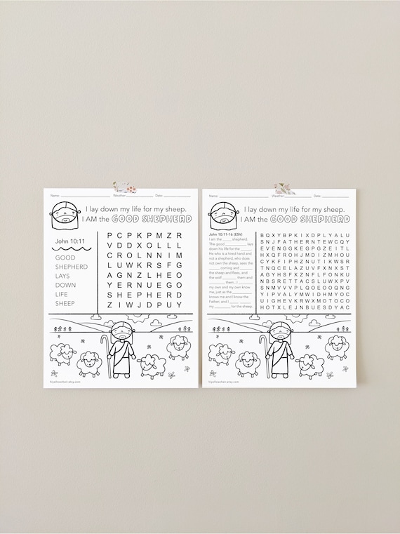 I am the Good Shepherd, Bible Wordsearch, Who is Jesus, Bible Coloring Sheet Printable, Wordsearch Bundle, Sunday School, Quiet Page Set