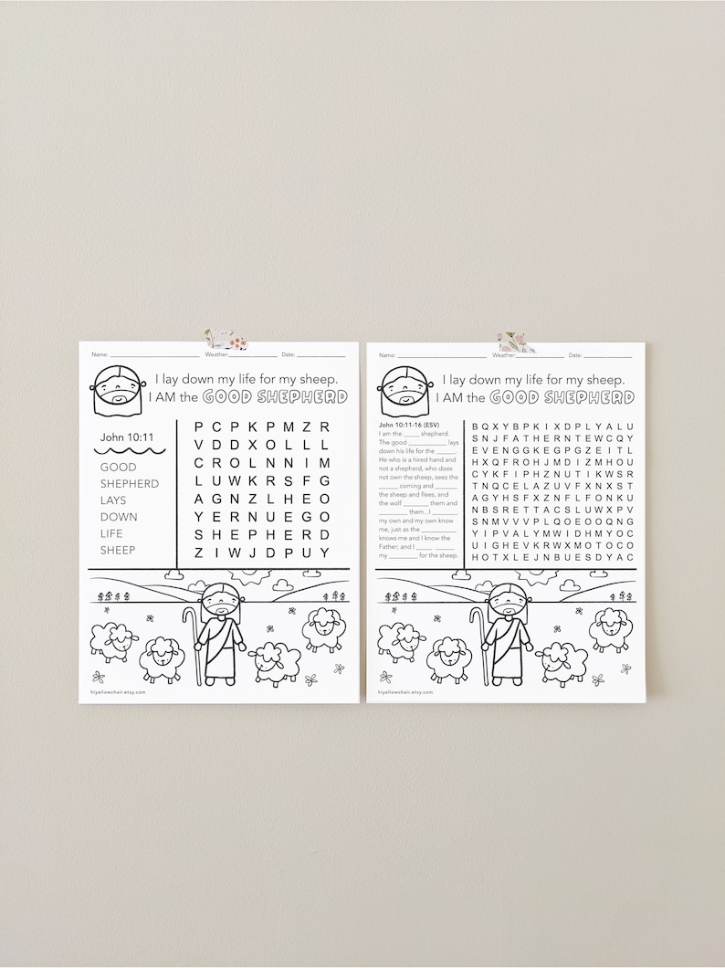 I am the Good Shepherd, Bible Wordsearch, Who is Jesus, Bible Coloring Sheet Printable, Wordsearch Bundle, Sunday School, Quiet Page Set image 1