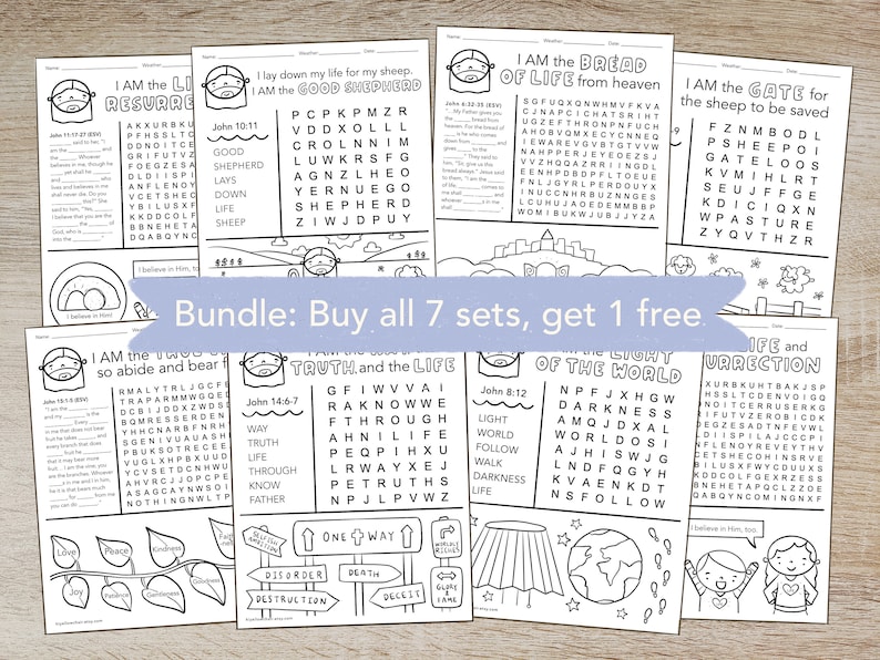 I am the Good Shepherd, Bible Wordsearch, Who is Jesus, Bible Coloring Sheet Printable, Wordsearch Bundle, Sunday School, Quiet Page Set image 2