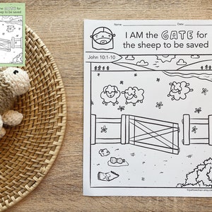 I AM the Gate for the Sheep, Bible Verse Coloring Sheet Printable, Sunday School, All About Jesus, the Good Shepherd, Memory Verse Download