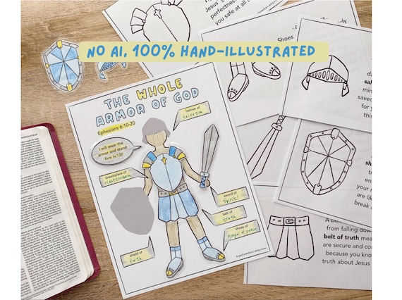 10 Page Armor of God Activity Pack, Kids Bible Lesson, Coloring, Puzzle (Digital Download)