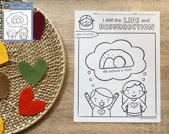 I AM the Resurrection and the Life, Bible Verse Coloring Sheet Printable, Sunday School, All About Jesus, Easter, Memory Verse, Jesus