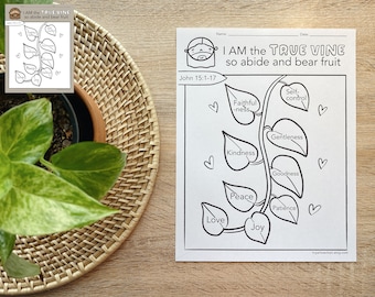 I AM the True Vine, Bible Verse Coloring Sheet Printable, Sunday School, All About Jesus, Kids Memory Verse Game, Jesus, Fruit of the Spirit