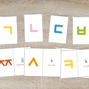 Flashcards do alfabeto Hangul coreano para impressão, consoantes Hangeul, imprimíveis coreanos para crianças, aprendizagem coreana para impressão, conjunto de flashcards coreanos