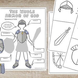 10 Page Armor of God Activity Pack, Kids Bible Lesson, Coloring, Puzzle (Digital Download) image 7