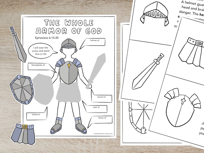 10 Page Armor of God Activity Pack, Kids Bible Lesson, Coloring, Puzzle (Digital Download) image 7