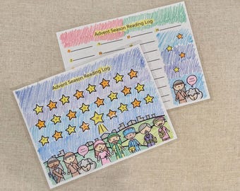 Advent Reading/Tracking Log: Nativity Coloring Pages, Customizable Advent Calendar, Digital Download, Advent for Kids