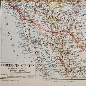 Vereinigte Staaten West - original antike Karte von 1902 (Land, Stadt, Provinz, Metropol, Staaten, Paific Ocean, Küste, Kalifornien, Nevada)