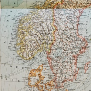 Norwegen & Schweden - original antike Karte von 1902 (Land, Stadt, Provinz, Nordsee, Atlantik, Ostsee, Oslo, Stockholm, Kattegat)