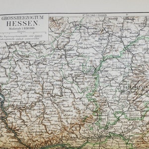 Großherzogtum Hessen - original antike Karte von 1902 (Land, Stadt, Provinz, Region, Metropolregion, Deutschland, Großherzogtum Hessen)