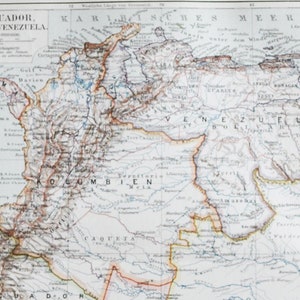 Peru, Equador, Kolumbien & Venezuala - original antike Landkarte von 1902 (Land, Stadt, Provinz, Region, Metropolit, Geografie, Topografie)