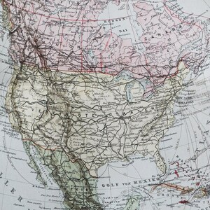 Nord- & Mittelamerika - original antike Landkarte von 1902 (Land, Stadt, Provinz, Region, Metropolit, USA Mexiko Atlantik)