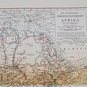 Europäische Erkundung Afrikas - original antike Karte von 1902 (Land, Stadt, Provinz, Metropolit, Expedition, Europa, Kolonialismus)