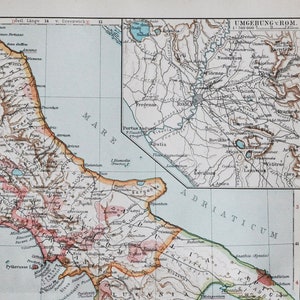 Italien & Rom - original antike Landkarte von 1902 (Land, Stadt, Provinz, Region, Metropol, Geografie, Topographie Adria Tyrrhenian)