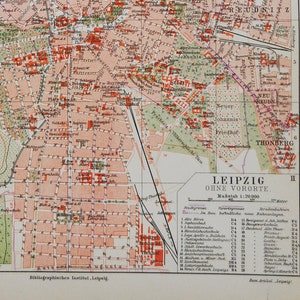 Leipzig Downtown (Germany) - original antique map from 1902 (country, city, province, europe, Saxony, Rosental, Gohlis, Neustadt Eutritzsch)