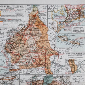 German Colonial Military Events - original antike Landkarte von 1902 (Landstadt Regionen Topografie Geografie Afrika Kamerun Togo Samoa)