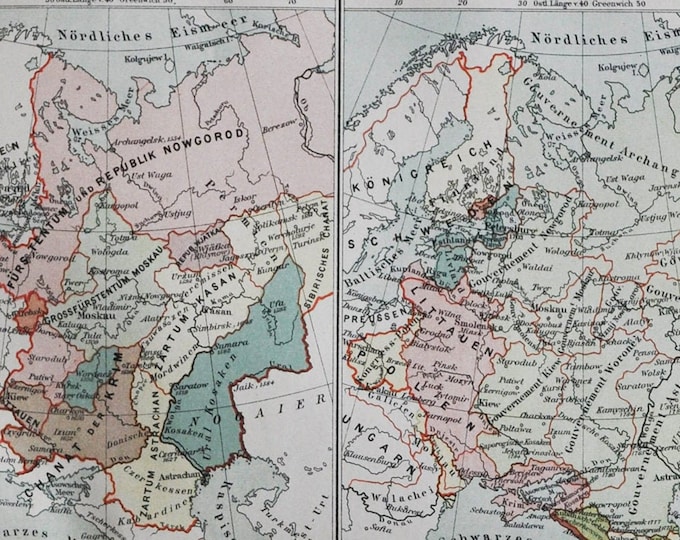 History of the Russian Empire - original antique map from 1902 (country region province geography topography peter the great katharina)