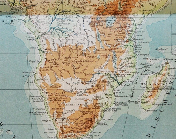 Africa River and Mountain Systems - original antique map from 1902 (country, city, province, metropolitan, nile, niger, sahara, kongo)