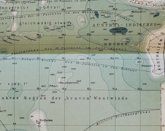 Indian Ocean - original antique map from 1902 (country, city, province, Australia, New Amsterdam, Kerguelen Islands, Antarctic, Mauritius)