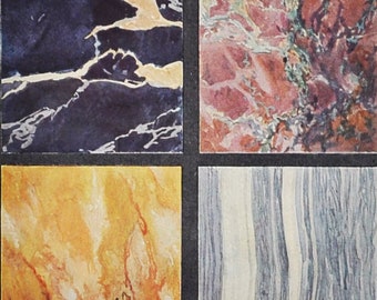 Marble II - Original Antique Print - 1906 (Negro Portoro, Black Gold, Giallo Siena, Vert Campan, Cipollino, Greek, Romans, Lime Stone Rock)