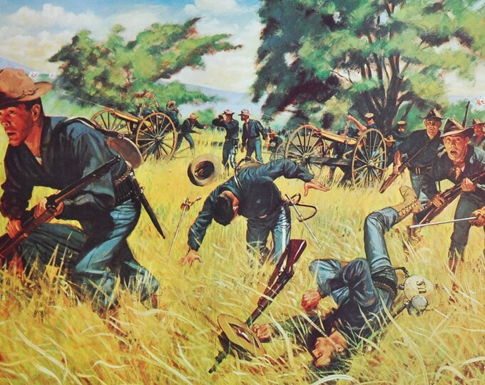 Gatlings To The Assault - Original Military Print from 1950s (us army in action corps siege american san juan hill santiago de cuba 1898)
