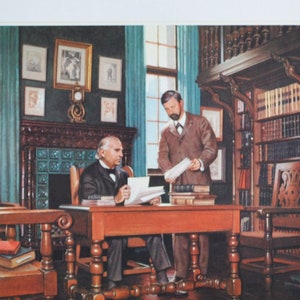 May include: A vintage illustration of two men in a library setting. The men are seated at a wooden desk with books and papers. The text "CHARCOT, MASTER OF NEUROLOGY" is at the bottom of the image.