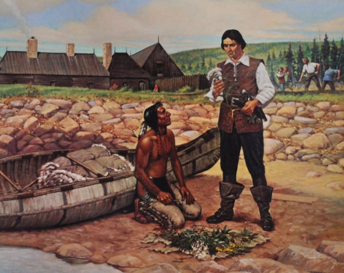 Louis Hebert First Canadian Apothecary, Original Medical Print / Poster 1950s (history, pharmacy, medicine, canadian, nova scotia, drug)
