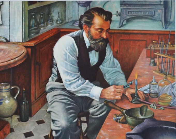 Stanislas Limousin Pharmacal Inventor, Original Medical Print / Poster 1950s (history, medicine, medical, ampoules, dropper, oxygen)