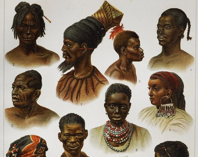 African People II - Original Antique Print - 1906 (Mangbetu, Monbuttu, Niam-Niam, Zande, Khoisan, Somali, Swahili Natives Tribes Indigenous)