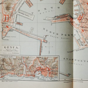 Genua - original antike Karte von 1902 (Land, Stadt, Italien, Genua, Hafen, Hafen, Hauptstadt, Ligurien, San lorenzo, Porto, nuovo, avamporto)