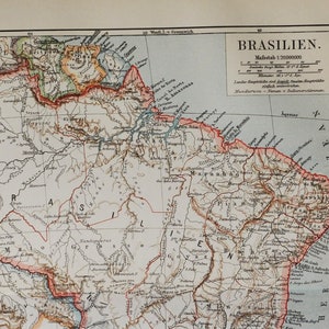 Brasilien - original antike Karte von 1902 (Land, Stadt, Brasilia, Rio de janeiro, Brasil, Portugiesisch, Atlantischer Ozean, Südamerika, Latein)