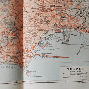 Napels - original antike Karte von 1902 (Land, Stadt, Italien, Innenstadt, Metropolregion, Napoli, Napule, Kampanien, Spiaggia di chiaia)