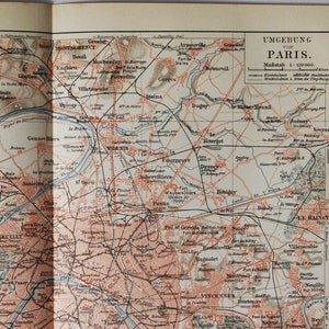パリ首都圏 - 1902 年のオリジナルアンティーク マップ (国、都市、フランス、ダウンタウン、首都圏、セーヌ川、首都、ナポレオン)
