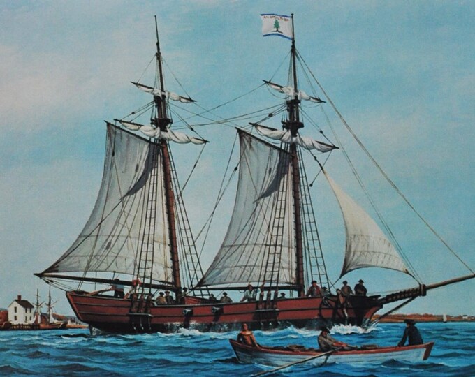 Hannah - First Ship of Washington's Navy - Original Military Print from 1970s (naval history usa navy war ship george nicholson broughton)