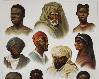 African People I - Original Antique Print - 1906 (Mpongwe, Gabon, Arab, Copts, Berber, Dar Fur, Nubian Congo Zulu Natives Tribes Indigenous)