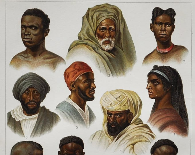African People I - Original Antique Print - 1906 (Mpongwe, Gabon, Arab, Copts, Berber, Dar Fur, Nubian Congo Zulu Natives Tribes Indigenous)