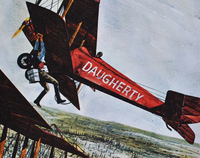 The First Of The Flying Tankers - Original Military Print / Litho 1960's (ww1 plane fighter pilot aviation history wes may jn-4 refueling)