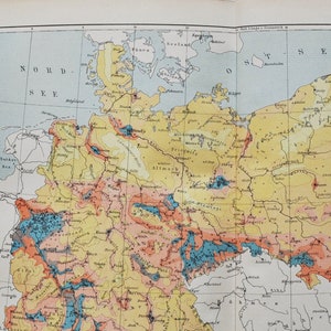 Bevölkerungsdichte in Deutschland - original antike Landkarte von 1902 (Land, Stadt, Provinz, Europa, Menschen, Zensus, Erwerb, Aufnahme)