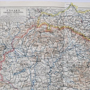 Ungarn - Galicien / Bukovina - original antike Landkarte von 1902 (Land Provinz Region Metropolregion Topographie Galizien Bukowina)