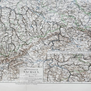 Königreich Sachsen - original antike Landkarte von 1902 (Landregion Provinz Geografie Topographie Königreich Sachsen Deutsches Reich Europa)
