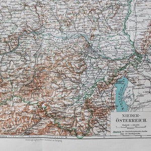 Niederösterreich - original antike Landkarte von 1902 (Landregion Metropolregion Topografie Wien Niederösterreich Alpen)
