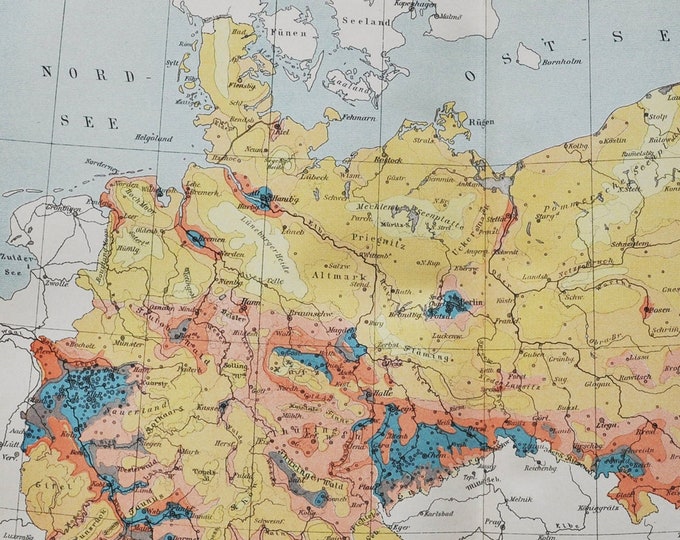 Population Density in Germany - original antique map from 1902 (country, city, province, europe, people, census, acquiring, recording)